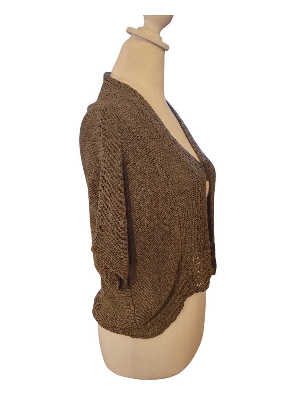 Sarah Spencer Brown Cropped Open-Front Knit Cardigan